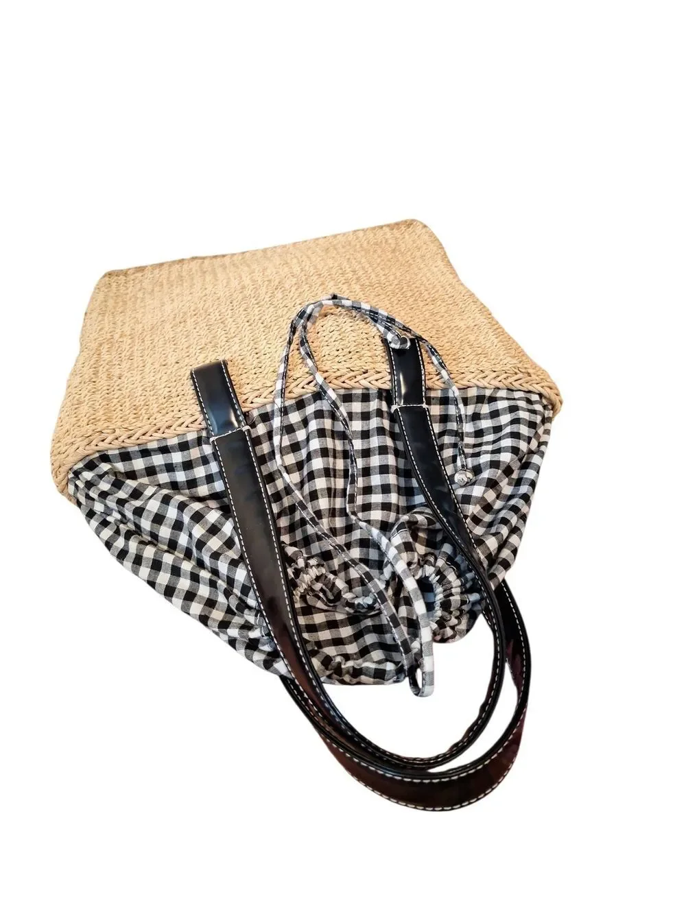 Apollo Jeans Natural Straw Tote with Black Handles